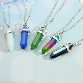 Hexagonal Stone Pendant Necklace with Bullet Head and Geometric Shape for Unique Style