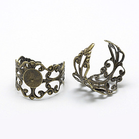 Iron Filigree Cuff Rings, Open Rings Settings, Flat Round