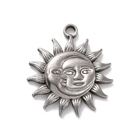 304 Stainless Steel Pendants, Sun with Human Face and Moon