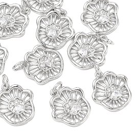 SHEGRACE Brass Clear Cubic Zirconia Pendants, Paw Print Charms, Cadmium Free & Lead Free & Nickel Free