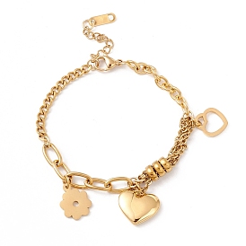 201 Stainless Steel Flower & Heart Charm Bracelet for Women