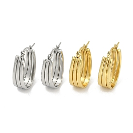 PVD Vacuum Plating 201 Stainless Steel Split Hoop Earrings for Women, with 304 Stainless Steel Pins, Oval