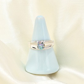 Родиевое покрытие 925 регулируемые кольца из стерлингового серебра с муассанитом для женщин, с микро проложить кубического циркония