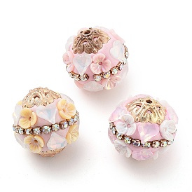 Handmade Indonesia Beads, with Alloy, Resin and Glass, Round with Heart & Flower