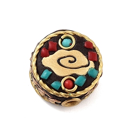 Handmade Indonesia Beads, with Brass and Resin, Flat Round