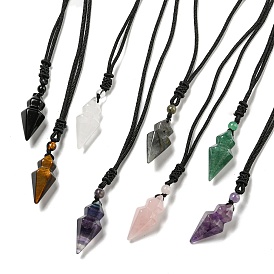 Natural Mixed Gemstone Conical Pendulum Pendant Necklace with Nylon Cord for Women