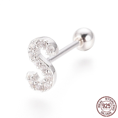 925 Langhantel-Knorpelohrringe aus Sterlingsilber mit Mikropavé und klarem Zirkonia-Buchstaben
