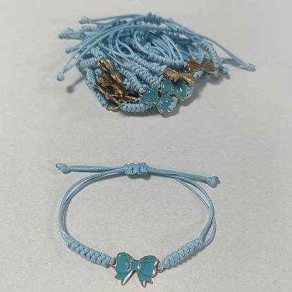 24 Bracelets à maillons en cordon de polyester ciré (pièces), bowknot, avec des pendantifs en alliage d'émail, or