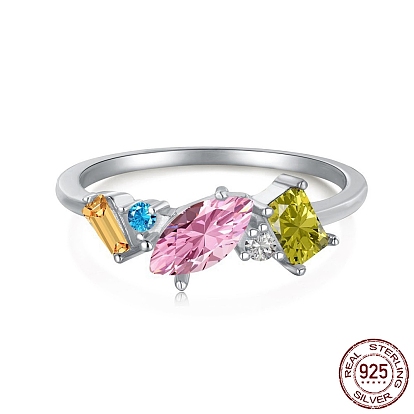 925 стерлингового серебра кольца перста, кольцо, с фианитом «конский глаз» и прямоугольником для женщин, Реальная платина