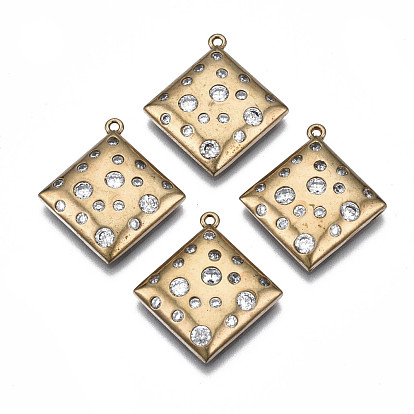 Pendentifs en laiton zircon cubique transparent, sans nickel, non plaqué, losange