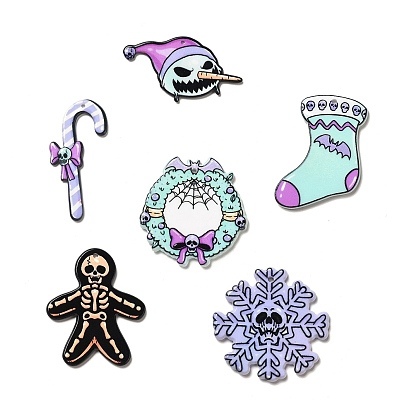 Christmas Printed Acrylic Pendants, Candy Cane/Snowflake/Gingerbread Man/Wreath/Sock/Snowman with Skull Pattern Charm