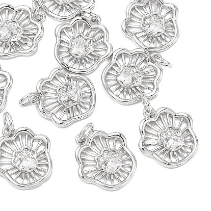 SHEGRACE Brass Clear Cubic Zirconia Pendants, Paw Print Charms, Cadmium Free & Lead Free & Nickel Free