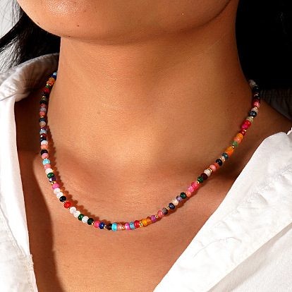 Разноцветные ожерелья из граненых ронделей из натуральных камней и стеклянных бусин для женщин, золотые