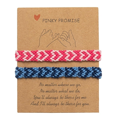 2Pcs 2 Colors Bohemia Cotton Braided Heart Cord Bracelets Set, Adjustable Bracelets for Women