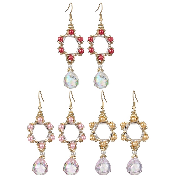 Болтающие серьги из стекла, с акриловыми бусинами из искусственного жемчуга и 304 швензой из нержавеющей стали, цветок