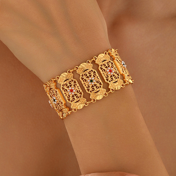 Винтажные латунные браслеты-цепочки с микропаве из кубических цирконий для женщин, овальные с цветком, с пластиковой имитацией жемчуга