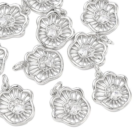 SHEGRACE Brass Clear Cubic Zirconia Pendants, Paw Print Charms, Cadmium Free & Lead Free & Nickel Free