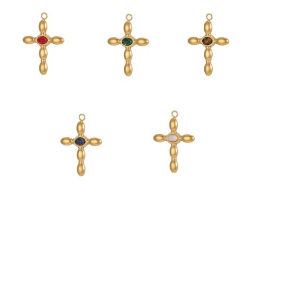 304 Подвески из нержавеющей стали и натуральных драгоценных камней, крест очарование, ионное покрытие (ip), долговечный, реальный 18 k позолоченный