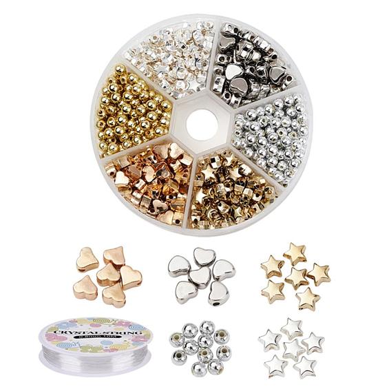 DIY Heart & Star Beads Bracelet Making Kit, Including Round ABS Plastic Bead, Star & Heart CCB Plastic Beads and Elastic Thread