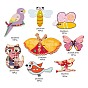 128Pcs 8 Style 2-Hole Wooden Buttons, Parrot & Bird & Butterfly & Dragonfly & Cat