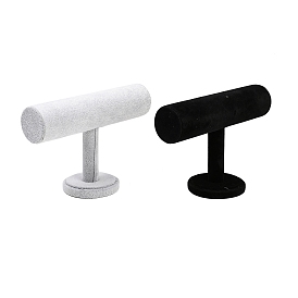 2 piezas 2 colores barra en t exhibidores de pulseras de joyería de plástico, cubiertos con terciopelo, con base de madera
