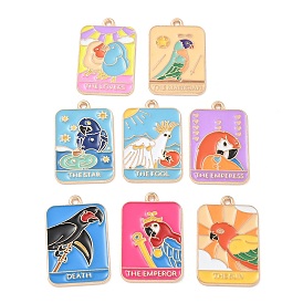 Tarot Alloy Enamel Pendants, Cadmium Free & Lead Free, Light Gold, Rectangle with Parrot Pattern