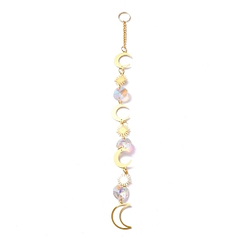 Hanging Crystal Aurora Wind Chimes, with Prismatic Pendant and Moon & Sun Iron Link, for Home Window Chandelier Decoration