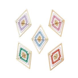 Подвески-соединители из стеклянных бусин, ромбовидные звенья с 304 треугольными соединениями из нержавеющей стали, золотые