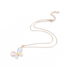 Acrylic Butterfly Pendant Necklaces, with Brass Cable Chains, Zinc Alloy Lobster Claw Clasps and Iron Curb Chain Extender