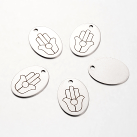 Spray Painted 201 201 Stainless Steel Steampunk Pendants, Oval with Pattern, 30x22x1mm, Hole: 3mm