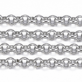 Vacuum Plating 304 Stainless Steel Rolo Chains, with Spool, Unwelded, for Jewelry Making