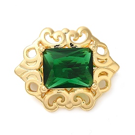 Brass with Glass Fold Over Clasps, Hexagon, Green