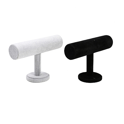 2 piezas 2 colores barra en t exhibidores de pulseras de joyería de plástico, cubiertos con terciopelo, con base de madera