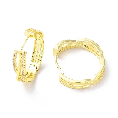 Clear Cubic Zirconia Criss Cross Hoop Earrings, Brass Jewelry for Women