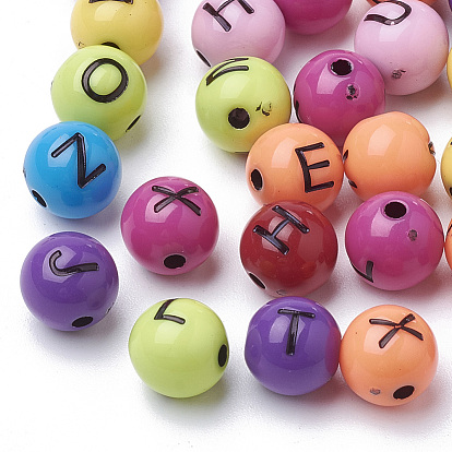 Ремесло стиль акриловые бусины, горизонтальное отверстие, раунд с начальной буквой