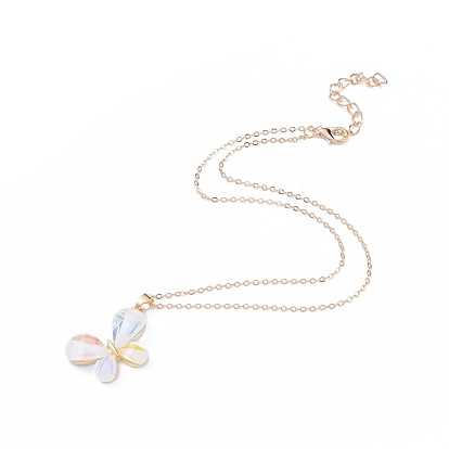 Acrylic Butterfly Pendant Necklaces, with Brass Cable Chains, Zinc Alloy Lobster Claw Clasps and Iron Curb Chain Extender