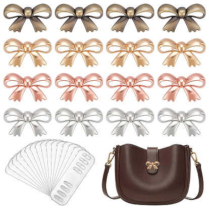 16 Sets 4 Colors Alloy Bowknot Bag Decorative Buckles, with Shims