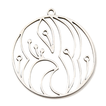 Pendentifs en acier inoxydable, Coupe au laser, plat rond de paon