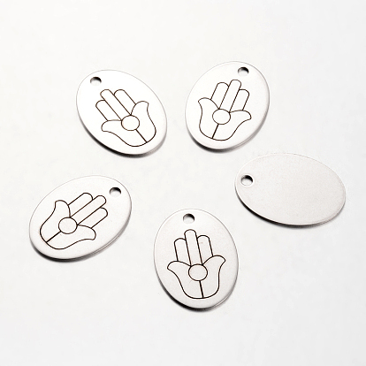 Spray Painted 201 201 Stainless Steel Steampunk Pendants, Oval with Pattern, 30x22x1mm, Hole: 3mm