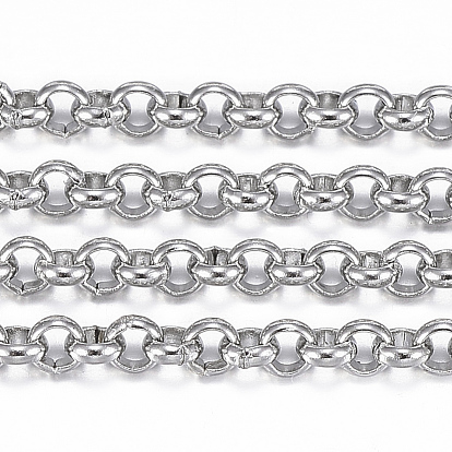 Vacuum Plating 304 Stainless Steel Rolo Chains, with Spool, Unwelded, for Jewelry Making