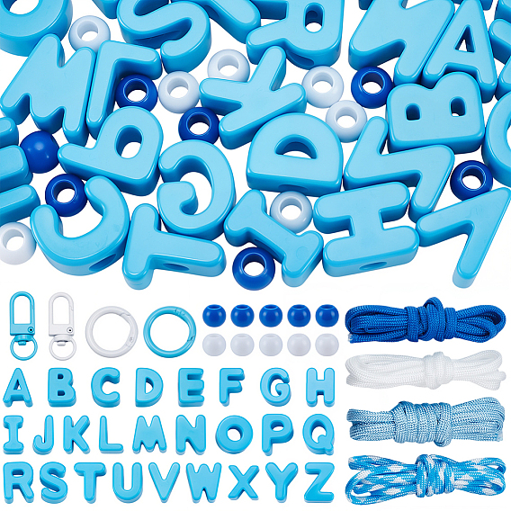 Сделай сам наборы для ключей, включая буквы, акриловые европейские бусины, Канаты из полиэстера и спандекса, а также застежки из сплава.