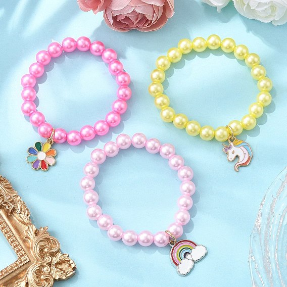 АБС-пластик имитация жемчужных бусин эластичные браслеты, браслеты из сплава эмали для женщин