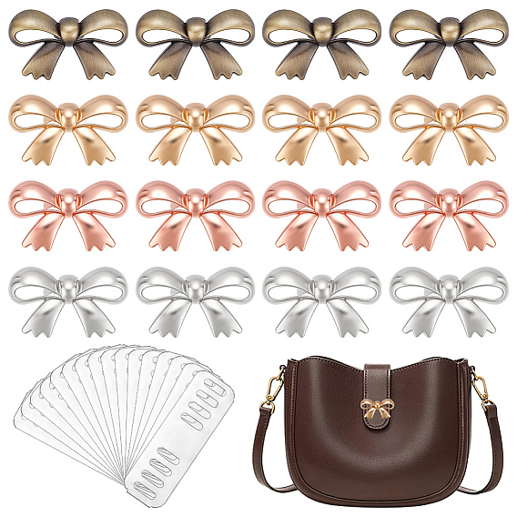 16 Sets 4 Colors Alloy Bowknot Bag Decorative Buckles, with Shims