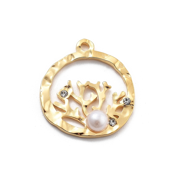 304 кулон из нержавеющей стали, с горный хрусталь и имитация жемчуга абс, вакуумное покрытие pvd, плоская круглая коралловая форма