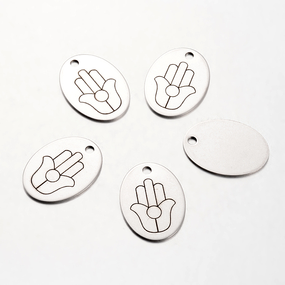 Spray Painted 201 201 Stainless Steel Steampunk Pendants, Oval with Pattern, 30x22x1mm, Hole: 3mm
