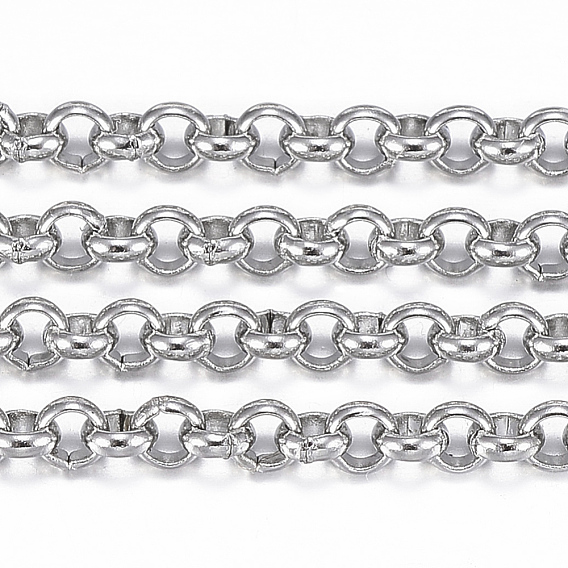 Vacuum Plating 304 Stainless Steel Rolo Chains, with Spool, Unwelded, for Jewelry Making