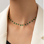 Vintage French Style Irregular Green Pendant Necklace with Year Lock Clasp