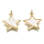 Brass Micro Pave Clear Cubic Zirconia Pendants, with Natural Shell and Jump Rings, Nickel Free, Star, Creamy White