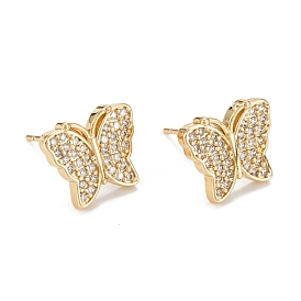 Butterfly Sparkling Cubic Zirconia Stud Earrings for Girl Women, Lead Free & Nickel Free & Cadmium Free, Brass Micro Pave Cubic Zirconia Earrings
