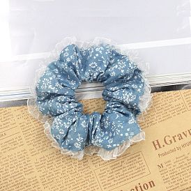 300Pcs Flower Pattern Lace Edge Polyester Elastic Hair Ties, Scrunchie/Scrunchy, Ponytail Holder for Women Girls